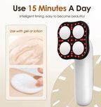 SleekTone Beauty Sculptor with a white handle and a square head featuring four round electrodes and red light.
