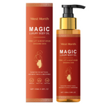 Magic Luxury Body Oil bottle with a black pump and matching red-and-gold box.