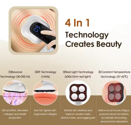 SleekTone Beauty Sculptor with a black-and-white handle, digital screen, and 4-in-1 technology features.