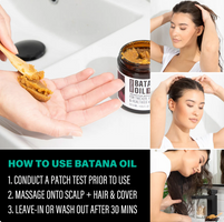 Glow Restore Hair Mask in an amber jar next to golden paste scooped into a hand and applied to hair.
