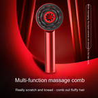 Red electric scalp massager with concentric circles of massaging nubs and a central ball-tip applicator.