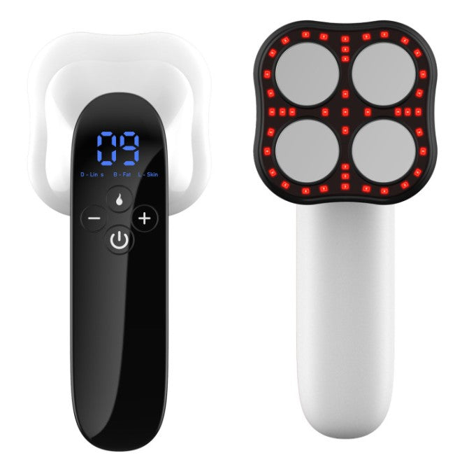 SleekTone Beauty Sculptor in black and white with a digital display and four round treatment heads.