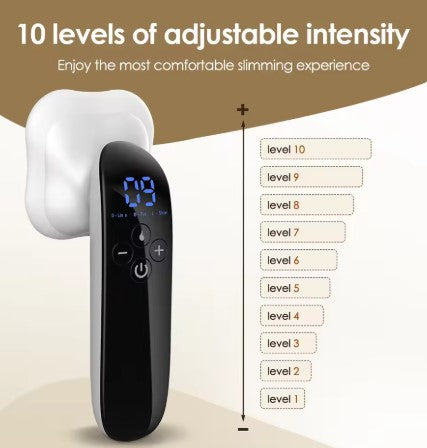SleekTone Beauty Sculptor in black and white with a digital display showing 10 intensity levels.